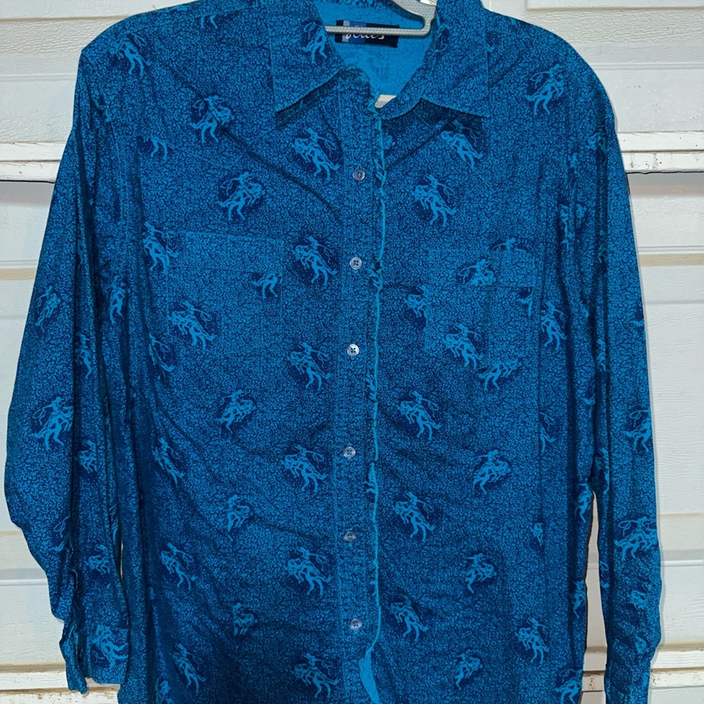 Stylish Blue Shirt with Horse Pattern